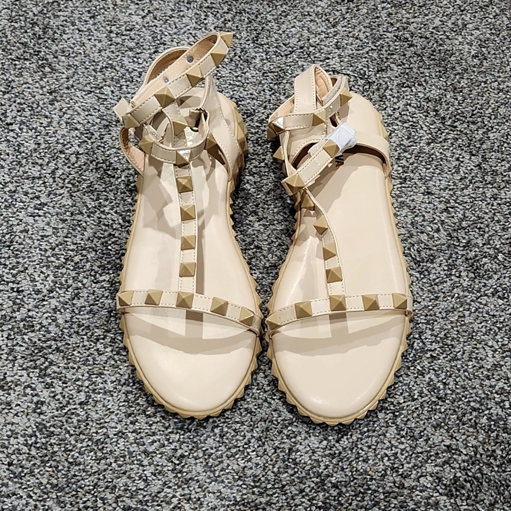Fashion Nova Studded Ankle Strap Sandal.. Nude Color.. Size 7